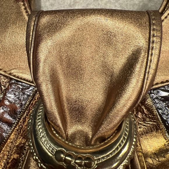Y2K Michelle Genuine Leather Metallic Handbag Gold Bronze Copper Italian Purse - Picture 5 of 16